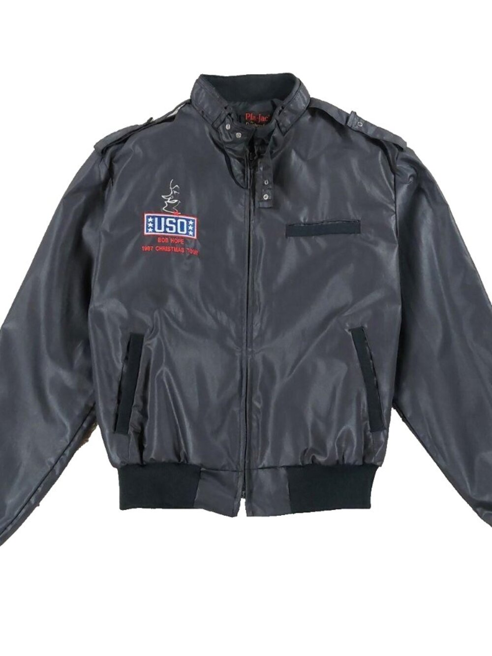 Vtg 80s Bob Hope USO Christmas Comedy Tour Jacket Men's L, Pla-Jac, Made in USA